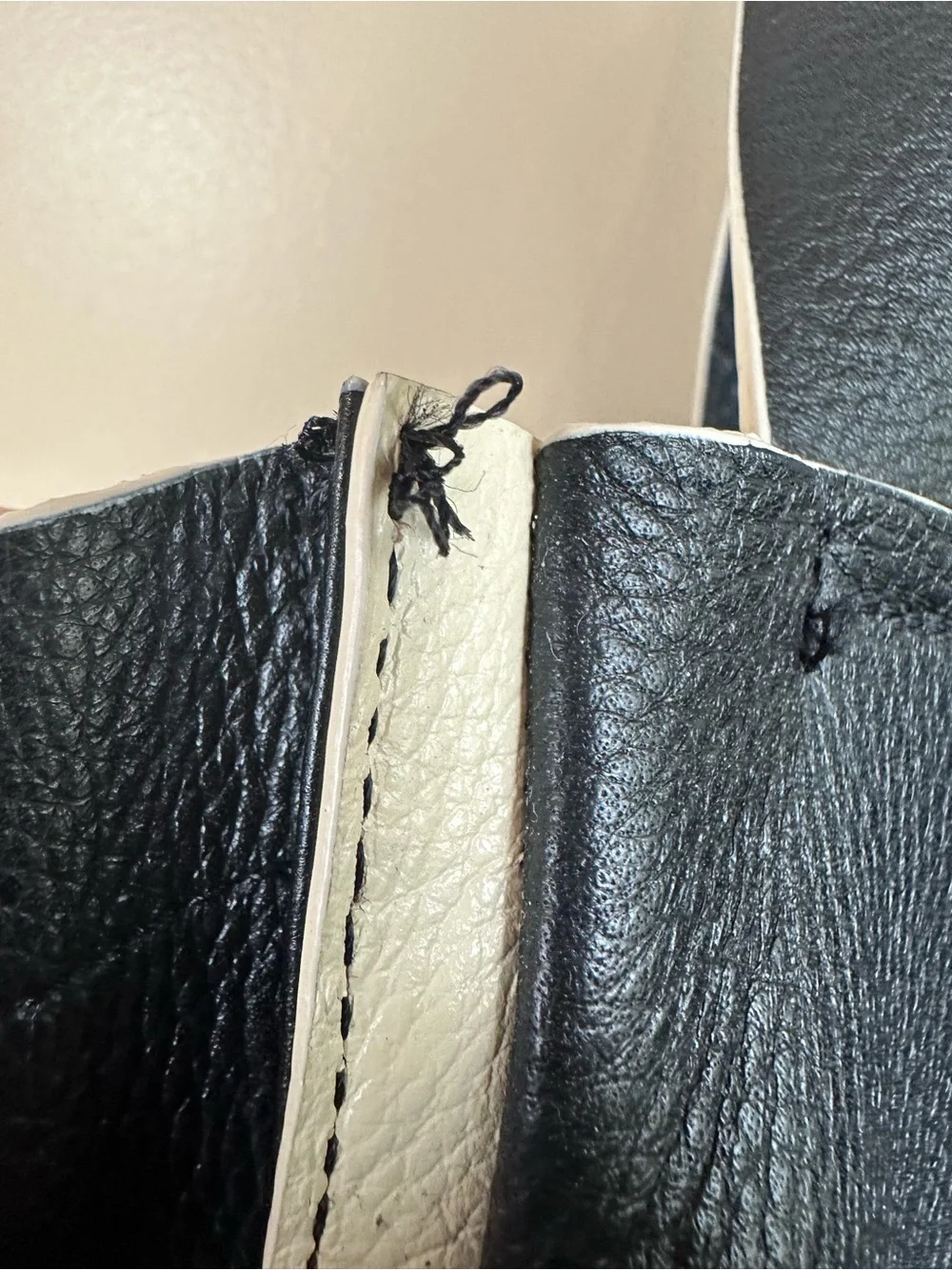 GAP Large Origami Tote Genuine Cow Leather Black Ivory Piped Shoulder Bag